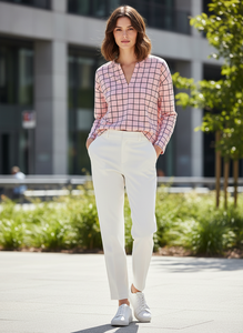 REAC READY INDUSTRY Chemise élégante à rayures roses à manches longues pour femme, 100% coton, tissu jersey respirant décontracté - Product Image 4