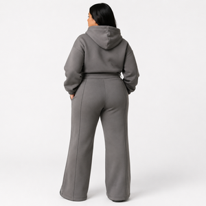 Conjunto de Sudadera con Capucha Extra Grande Gris ONETEN, Pantalones de Felpa, Atuendo Informal Unisex para Otoño, Transpirable, 300g - Product Image 3