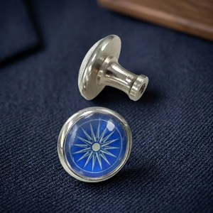 Round Metal Crystal Cabinet Knob Blue Compass Design for Kitchen <b>Wardrobe</b> Warehouse Drawer Handles-Modern Furniture <b>Hardware</b> - Product Image 3