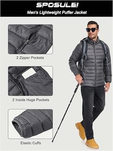 <b>Men's</b> Lightweight Packable Puffer Jacket Waterproof Winter Hood Jacket Custom Packable Quilted Puffer Jacket With Storage <b>Pouch</b> - Product Image 4
