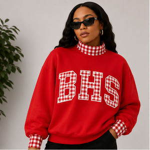 BHS Wholesale <b>Mock</b> <b>Neck</b> Crew <b>Neck</b> Cotton Fleece Pullover Women Men Ladies Unisex College University Chenille Tackle Twill Appliq - Product Image 1