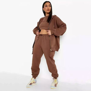 <b>Women</b> Light Blue Solid <b>Fleece</b> Tracksuit Set Full Sleeve Crew Neck Loose Fit Casual All Seasons <b>Joggers</b> With Pocket - Product Image 2