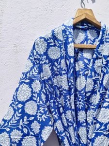Bata de Baño Informal para Mujer, con Estampado Floral, Tejida, Cuello en V, con Cordón Ajustable, Manga 3/4, Largo hasta el Tobillo, 100% Algodón, Transpirable, para Verano - Product Image 3