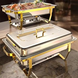 Recipiente para catering de bodas, calentador de alimentos, calentador de comida tipo chafing dish de acero inoxidable dorado, calentador de comida para banquetes, estación de servicio tipo buffet - Product Image 3