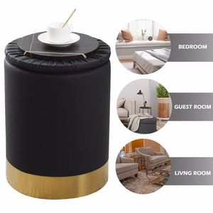 Poggiapiedi Contenitore in Similpelle con Base Dorata, Sgabello Multiuso Imbottito, Sedia da Toeletta, Poggiapiedi dal Design Elegante - Product Image 3