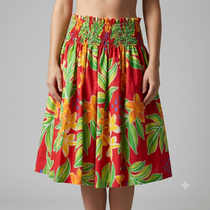 Women's <b>Elastic</b> Waist Floral Print A-Line <b>Skirt</b> Red Green Yellow Summer Casual Knee-Length Satin <b>Skirt</b> Vietnam Manufacturer - Product Image 5