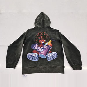 Sudadera Oversize de Felpa Francesa de Lujo Personalizada de Alta Calidad, 500 Gsm, con Bordado Desgastado, Lavado Ácido Negro y Letras de Pedrería - Product Image 2