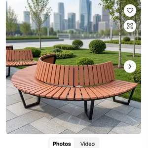 <b>Large</b> Circular Tree Surround Garden Bench using Wooden Slatted Seat and <b>Black</b> Metal <b>Frame</b> for Park Patio Lawn Public Seating - Product Image 3