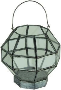 Lanterne à bougie en verre givré cylindrique multifacettes, porte-bougie en métal et verre, lanterne à bougie élégante - Product Image 5