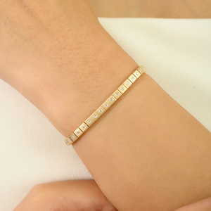 Low MOQ High Quality 14K Real Yellow <b>Gold</b> 100% Natural Diamond Stackable Tennis Bracelet New Style Luxury Sparkle Jewelry - Product Image 2