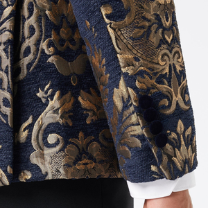 Traje de esmoquin de lujo para hombre, jacquard transpirable, con solapa tipo chal, corte ajustado, dos piezas, formal para bodas y fiestas, con logo frontal, OEM ODM, venta al por mayor - Product Image 4