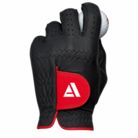 Guante de Golf de Cuero Cabretta Negro con Parche de Logotipo Rojo, Diseño Antideslizante, Duradero y Transpirable para Hombre, Diseño Personalizado