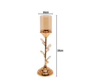 Candelabro Dorado con Diseño Floral de 24 cm, Base de Metal con Hojas de Cristal, Candelabro Decorativo de 14 cm de Diámetro - Product Image 1