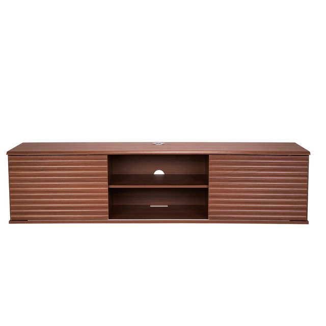 Adjustable Wall Mount Floating TV Stand 60 Inch Walnut Finish Semi Open Storage Entertainment Center Wood Material