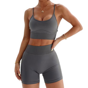 Latest Design Women Yoga Set-<b>Low</b> MOQ Wholesale Custom Logo Fitness Wear Seamless Elastic Waist Front Shorts 2-Piece Yoga Sets - Product Image 1