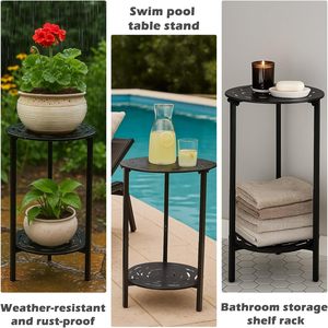 Metal End <b>Table</b> 2-Tier <b>Round</b> Sofa <b>Side</b> <b>Table</b> - Rustproof Powder Coated Plant Display Stand for Living Room Bedroom - Product Image 4