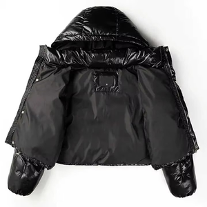 Blouson matelassé court brillant pour femme, coupe oversize, effet vinyle mouillé, style streetwear hiver, OEM - Product Image 2