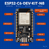 Carte de développement IoT ESP32-C6-WROOM-1 N8 N16 WiFi 6 BT 5 LE 160 MHz RISC-V Type-C avec connecteurs à broches optionnels ESP32-C6-DEV-KIT-N8