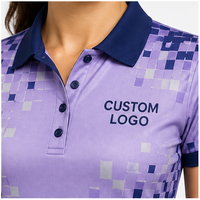 Maßgeschneidertes Lavendel-Violett Pixel-Mosaik Farbverlauf Damen Poloshirt Schnelltrocknend Atmungsaktiv Kurzarm Golf-Uniform WPS-0819