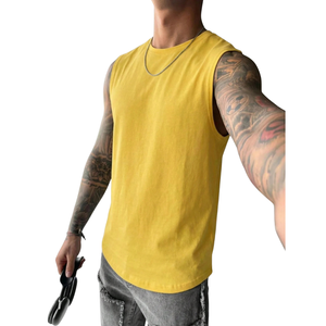 Mens <b>Yellow</b> Sleeveless Muscle <b>Tank</b> <b>Top</b> Crew Neck Loose Fit Casual Summer Gym Workout Fitness Streetwear Breathable 100% Cotton - Product Image 1