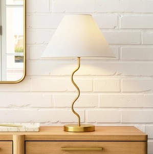 Modern Gold Curved Metal <b>Table</b> Lamp with Fabric Shade Decorative Bedside Lamp Luxury Home Decor <b>Lighting</b> - Product Image 2