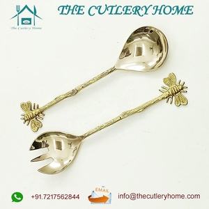 High Quality Brass Salad Serving <b>Set</b> with <b>Honey</b> Bee Handle Flatware Metal Tools for Bulk Buyers Exported by Flatware <b>Set</b> - Product Image 3