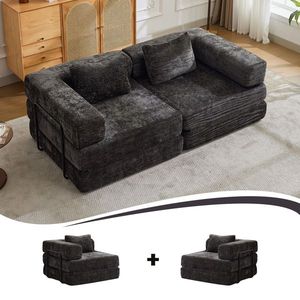 Divano componibile modulare a forma fissa, divano letto convertibile da pavimento, senza montaggio richiesto, con compressione per un facile trasporto - Product Image 2
