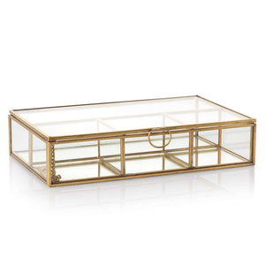 Homemaxs Vintage Golden <b>Keepsake</b> <b>Box</b> Mirrored Bottom Glass Jewelry Organizer for Home or Wedding - Product Image 2