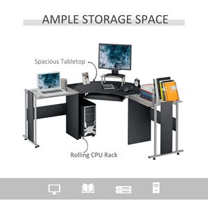 Escritorio Esquinero en Forma de L de 69 Pulgadas con Soporte Elevado para Monitor, Soporte Rodante para CPU, Bandeja Extraíble para Teclado, Superficie de Vidrio, Color Negro - Mesa Premium - Product Image 5