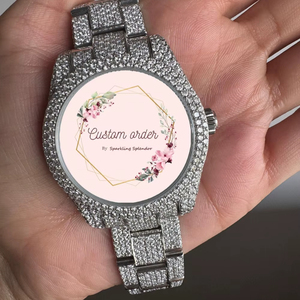 Reloj Hip Hop Moissanite Totalmente Cubierto de Diamantes, Esfera Arábiga Arcoíris, Acero Inoxidable, Analógico, Correa de 20mm, Cristal, Joyería para Hombres Rapper, Fiesta - Product Image 1