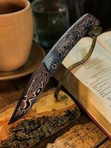 Cuchillo Utilitario de Acero de Damasco SHARP POINT TRADES, Hoja Recta, Espiga Recta, Mango de Madera, Diseño Artístico, Grosor de 0.5mm - Product Image 4