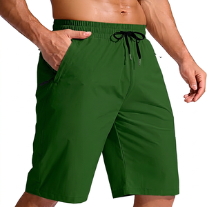 Shorts de plage pour homme, couleur unie, séchage rapide, tissu tissé, cordon de serrage, taille élastique, décontractés, style Bermuda - Product Image 5