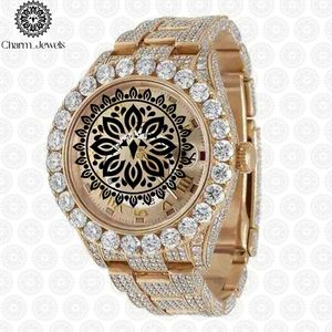 Montre pour homme Charm Jewels Luxury en acier inoxydable 40 mm, analogique, mécanique, date, cadran saphir, diamants incrustés, bouton poussoir caché - Product Image 1