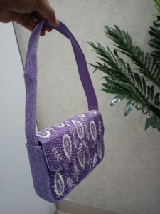 New Unisex Trendy Rectangle Handbag Single Shoulder Casual <b>Large</b> Capacity Striped Embroidery <b>Beads</b> Crystal Rhinestone Multicolor - Product Image 3