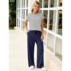 Women Spring Summer Two Piece Set Casual Top <b>Elastic</b> Waist Pants Lounge Wear Wholesale - Product Image 2