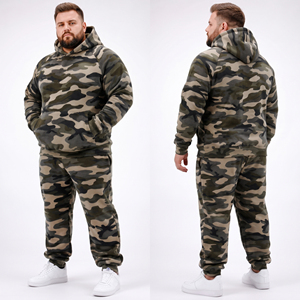 Ensemble de survêtement pour homme en molleton imprimé camouflage, grande taille, avec poches latérales, pull à capuche et pantalon de jogging, idéal pour l'hiver - Product Image 1