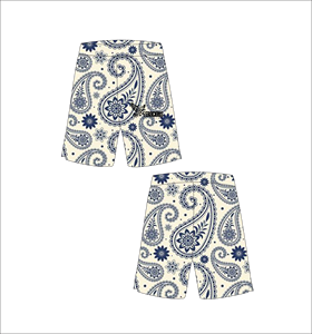 Pantalones Cortos de Baloncesto Personalizados en Color Crema con Patrón Paisley Azul Oscuro, Ligeros, Transpirables, de Malla, Estilo Deportivo y Urbano - Product Image 1