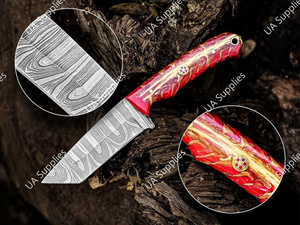 มีดล่าสัตว์ใบตายเหล็กดามัสกัสแบบดรอปพอยต์ ด้ามจับรูปทรงลูกสน ตีขึ้นรูปด้วยมือ อุปกรณ์ EDC สำหรับใช้งานกลางแจ้งอเนกประสงค์ - Product Image 3