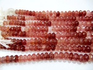 Perles de quartz fraise naturel, facettées, rondes, 11-12 mm, brin de 8 pouces de long - Product Image 6