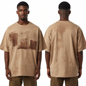 Camiseta Gráfica Extra Grande para Hombre, Color Beige Arena, Lavado Ácido, Algodón Grueso, Estilo Vintage, Casual, Moda Urbana - Product Image 3
