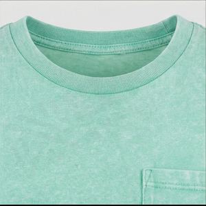 T-shirt décontracté pour femme, vert menthe, col rond, manches courtes, avec poche, 100 % coton jersey, style printemps-été - Product Image 6