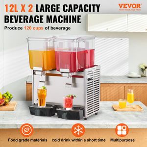Dispenser per Bevande Commerciale da 13,6 Qt (12L), 280W, in Acciaio Inox 304, Macchina per Succhi con 2 Serbatoi per Tè Freddo e Bevande, 41-53,6 - Product Image 2