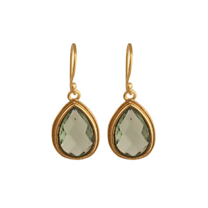 Boucles d'oreilles en améthyste verte en forme de goutte, faites à la main, plaquées or 18 carats, non ternissables, bijoux artisanaux, cadeau pour elle - Product Image 3