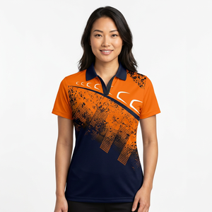 Men's Short Sleeve <b>Polo</b> Shirt <b>Orange</b> Navy Geometric Print Quick Dry Polyester Sporty Regular Fit - Product Image 3
