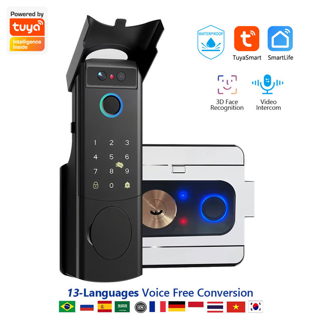 Tuya Smart WiFi Cloud Waterproof 3D Face Door Lock Double Fingerprint Unlock Home Security for Home Commercial Use PST-V8-2F