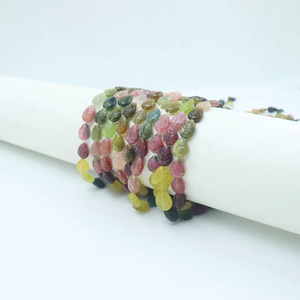 Perles en forme de feuille sculptées en pierre précieuse naturelle multi-gemmes, tourmaline, feuilles sculptées à la main pour la fabrication de bijoux, fournitures de bijouterie DIY - Product Image 2