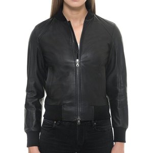 Chaquetas de mujer negras lisas con logotipo personalizado, chaqueta vintage para invierno, ropa exterior de cuero, chaquetas bomber auténticas, ropa de calle. - Product Image 1