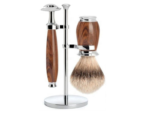 <b>Shaving</b> Set Pure Badger Hair Men's <b>Shaving</b> <b>Kit</b> Beard Grooming Set with Twin Blade Razor Stand Bowl Leather Professional Quality - Product Image 3