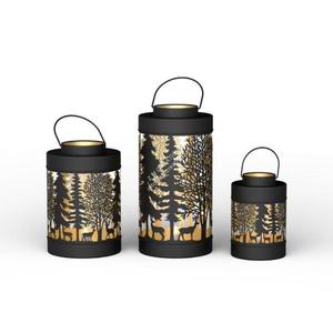 Lanternes suspendues en métal portables et faciles à transporter, design personnalisé forêt, arbre et cerf, couleur noir et or, pour décoration de Noël, ensemble de porte-bougies - Product Image 1