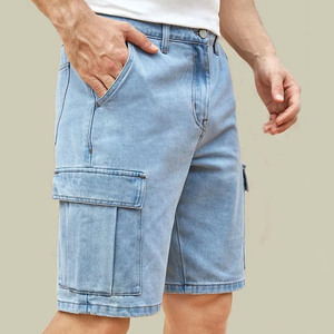 Pantalones cortos de mezclilla elásticos casuales para hombre, shorts de mezclilla azul claro, pantalones cortos de lona para hombre, estilo urbano, OEM a bajo precio - Product Image 2